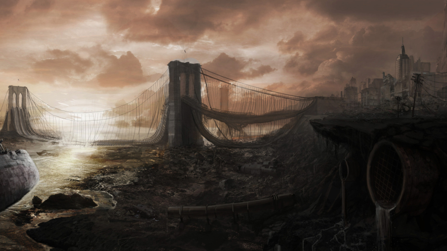 Beautiful Destroyed City and Bridge