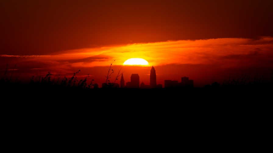 Beautiful Orange Sunset and City Buildings