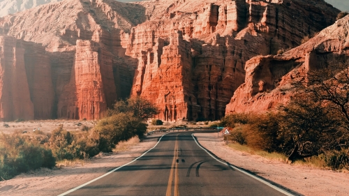 Beautiful Rocks in Canyon and Road