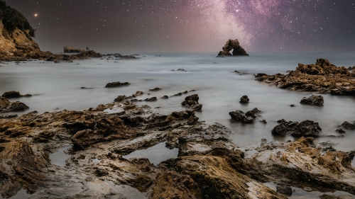 Coast Rocks and Starry Sky