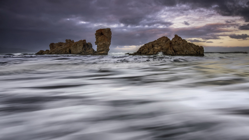 Island Rocks Stream Evening Sky
