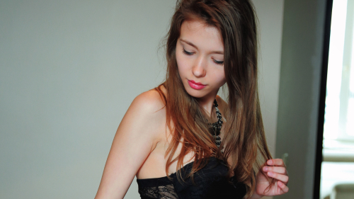 Mila Azul Hot Shy Girl in Black Dress