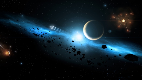 Planets Supernova and Beautiful Blue Galaxy