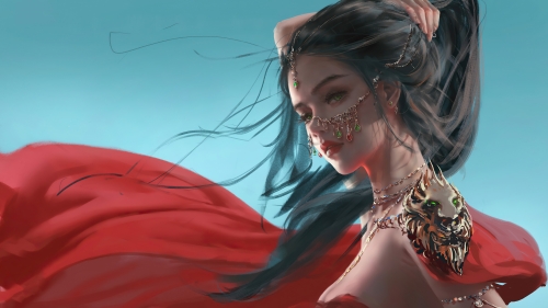 Pretty Young Anime Lady in Red