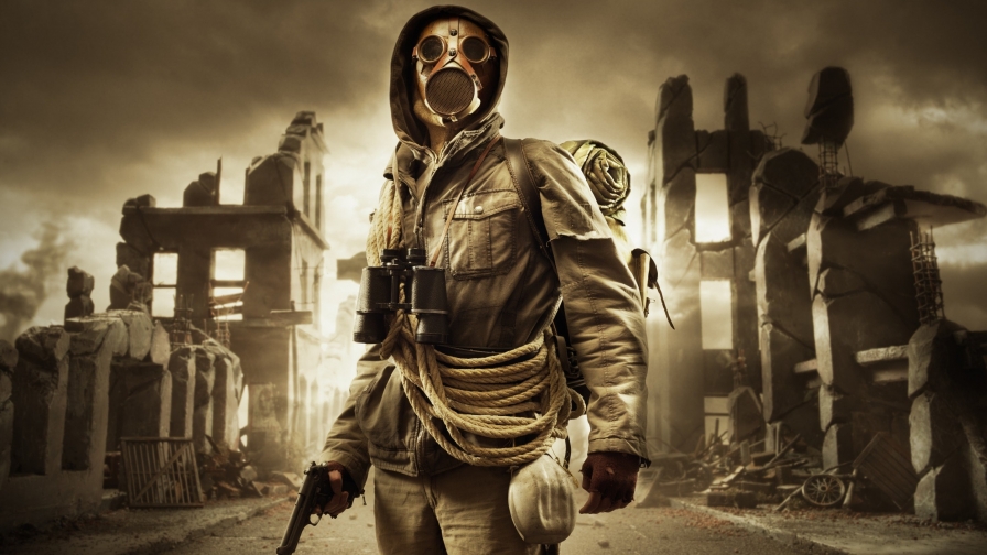 Soldier with Beretta and Gas Mask