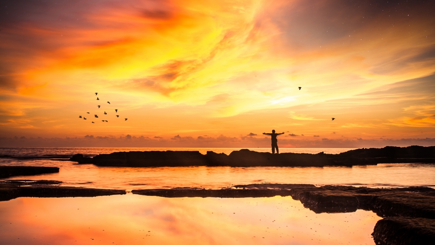 Wonderful Orange Sunset on Coast